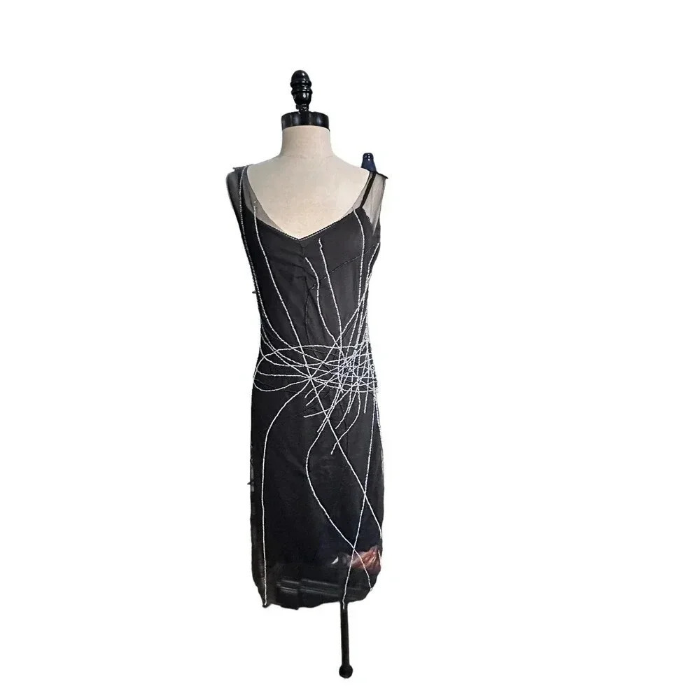 Poleci Women's Black Sleeveless Mini Dress Size M mesh overlay dress